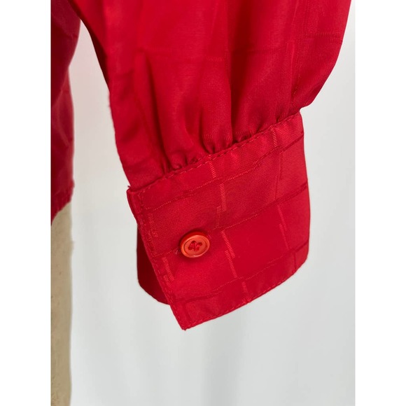 Vintage LeFolio Red Pleated Secretary Cottage Blouse Shirt Long Sleeve Retro 10 - Picture 8 of 8